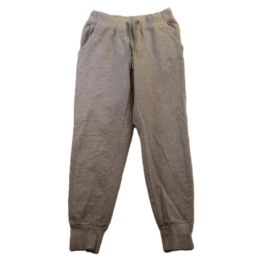 Fila Womens S Joggers Gray Cotton Blend Drawstring Elastic Waist Sweatpants